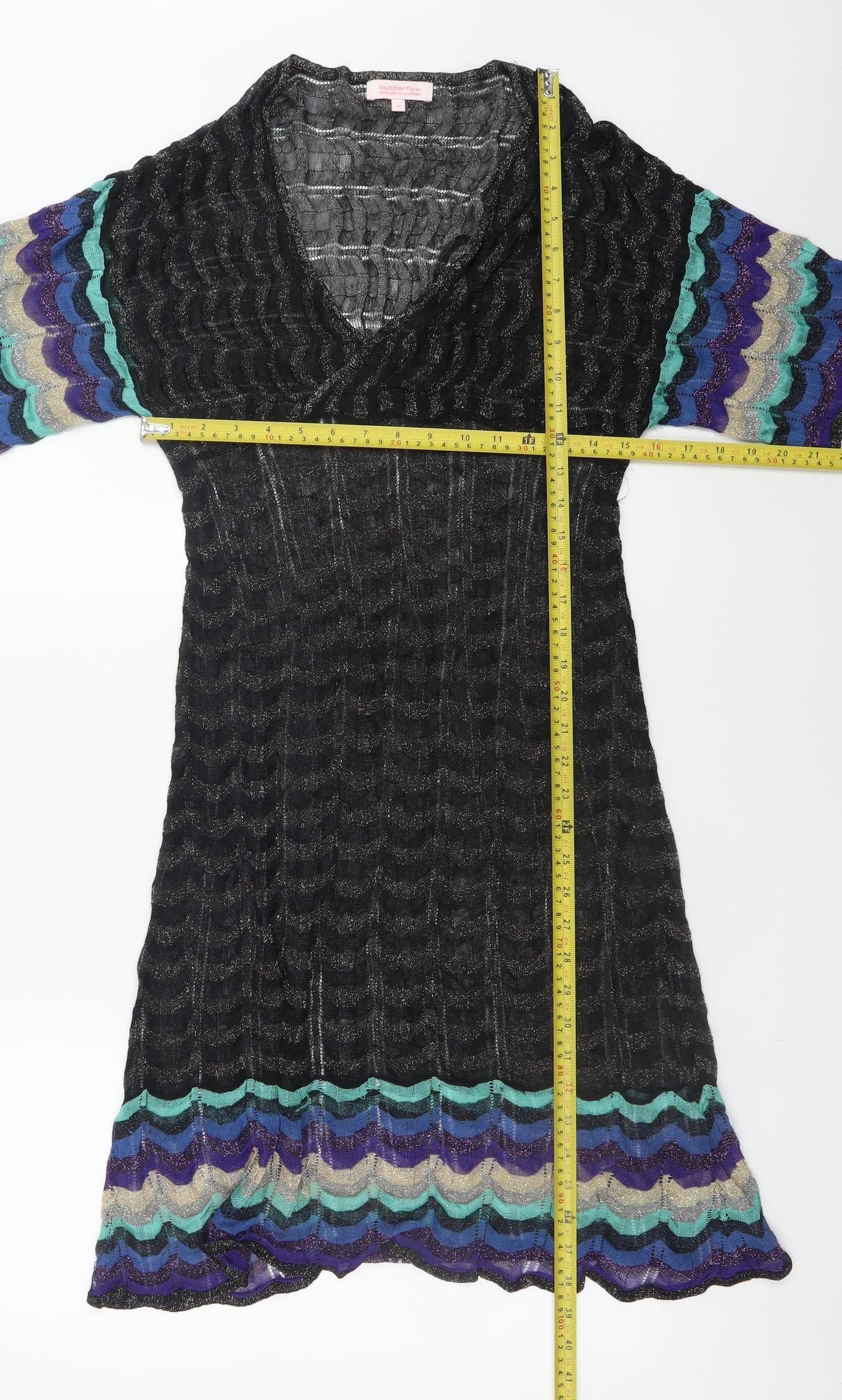 Butterfly by Matthew Williamson Black Knit Wrap Dress Women's Size 12