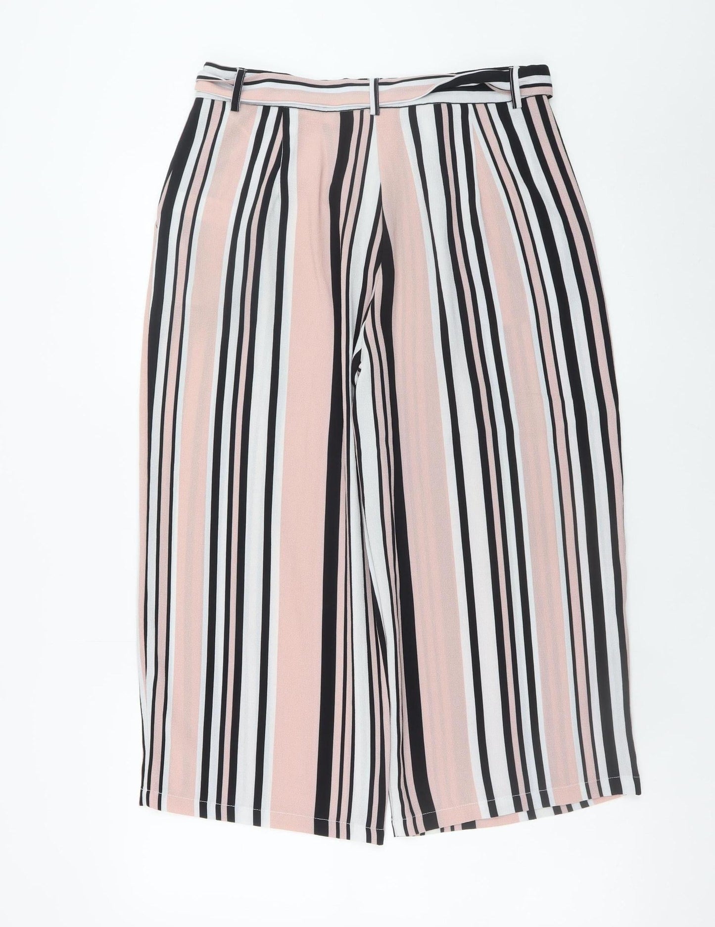 New Look Womens Pink Striped Cropped Wide-Leg Trousers Size 12