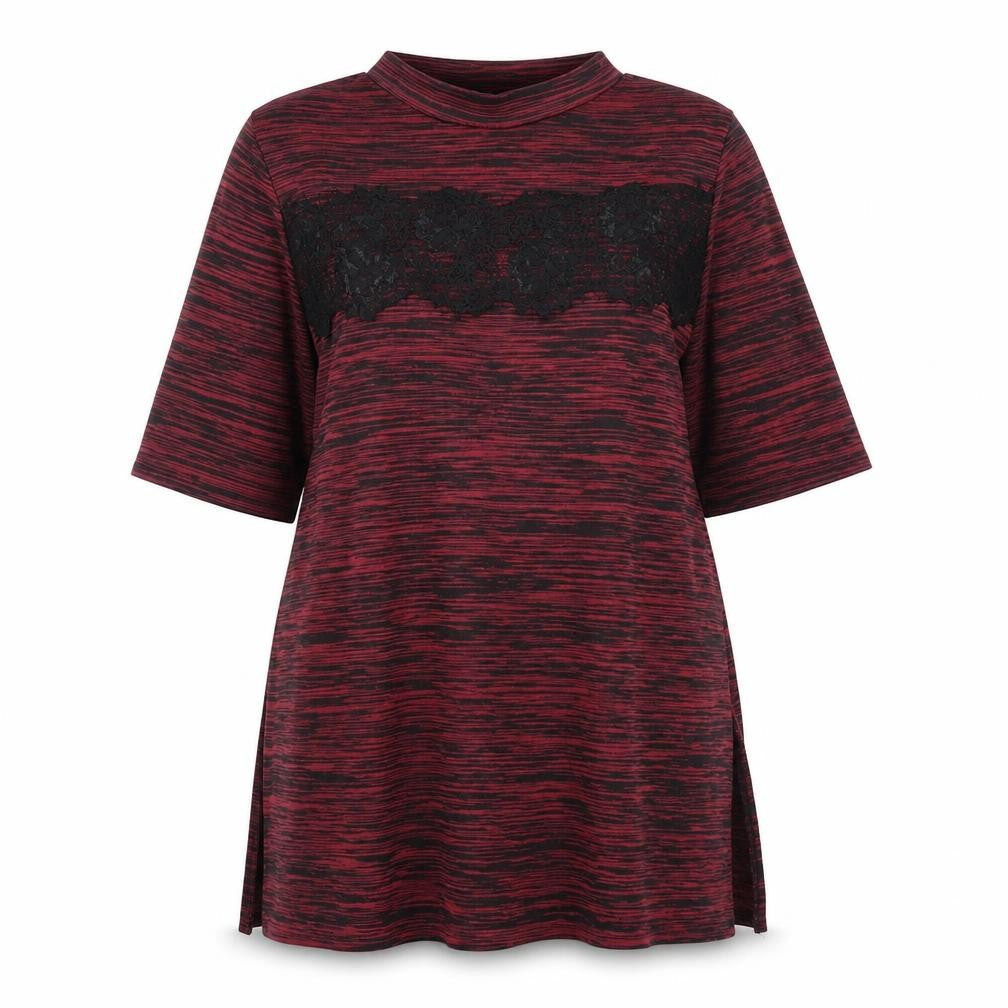 Front view of Papaya Weekend Women Red Lace Panel Tunic T-Shirt, size 14