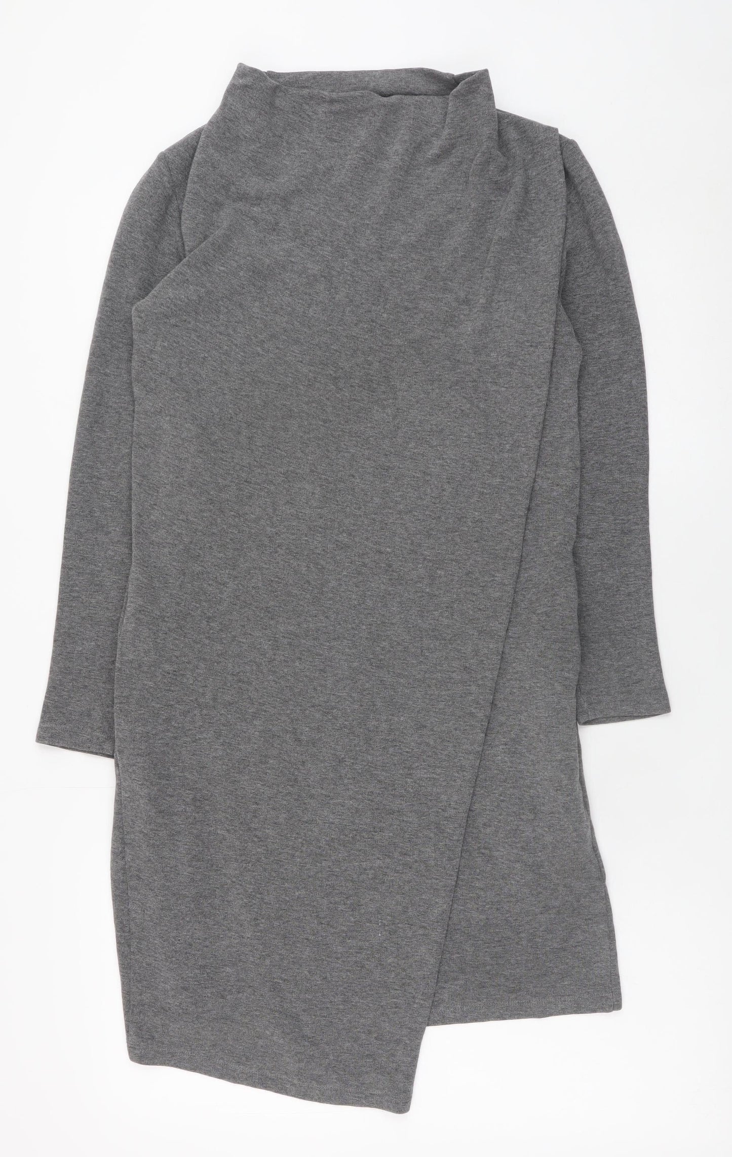 COS Women Grey Jersey Shift Dress XS Long Sleeve High Neck