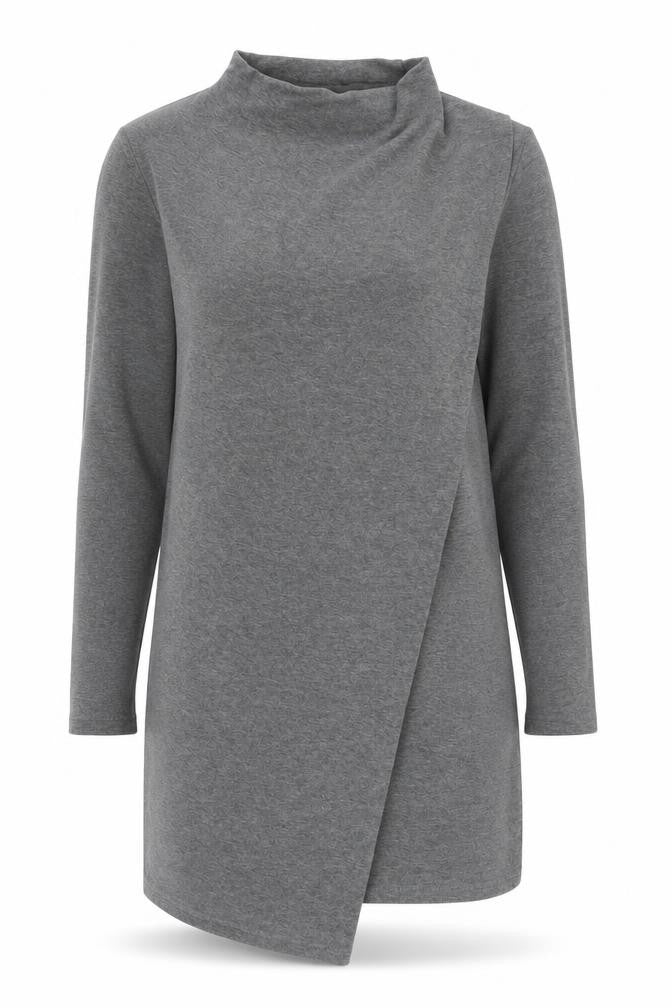 Front view of COS Women Grey Jersey Shift Dress XS Long Sleeve High Neck