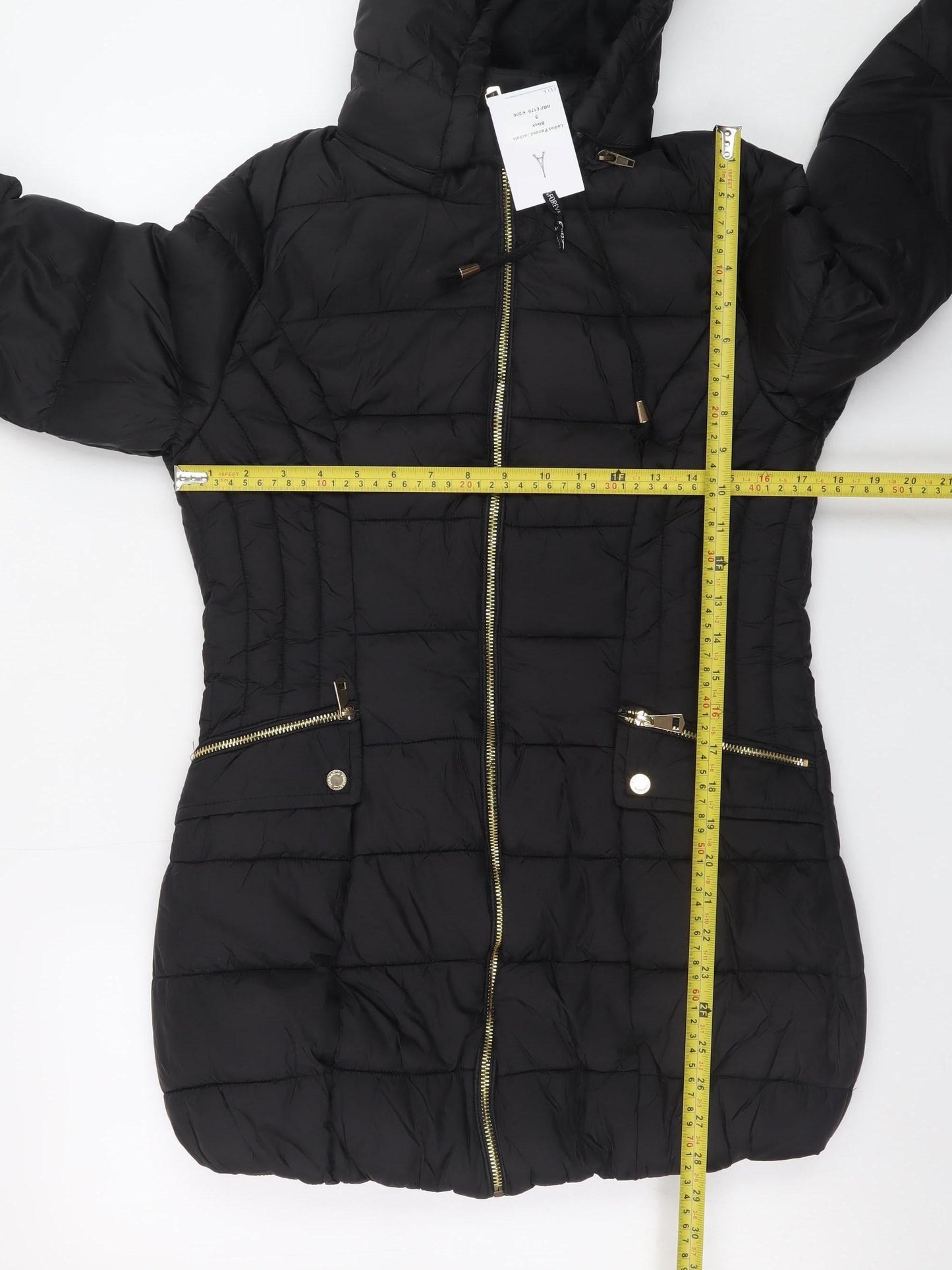 ELLE Women's Black Long Puffer Jacket Size 8 Hooded Winter Coat