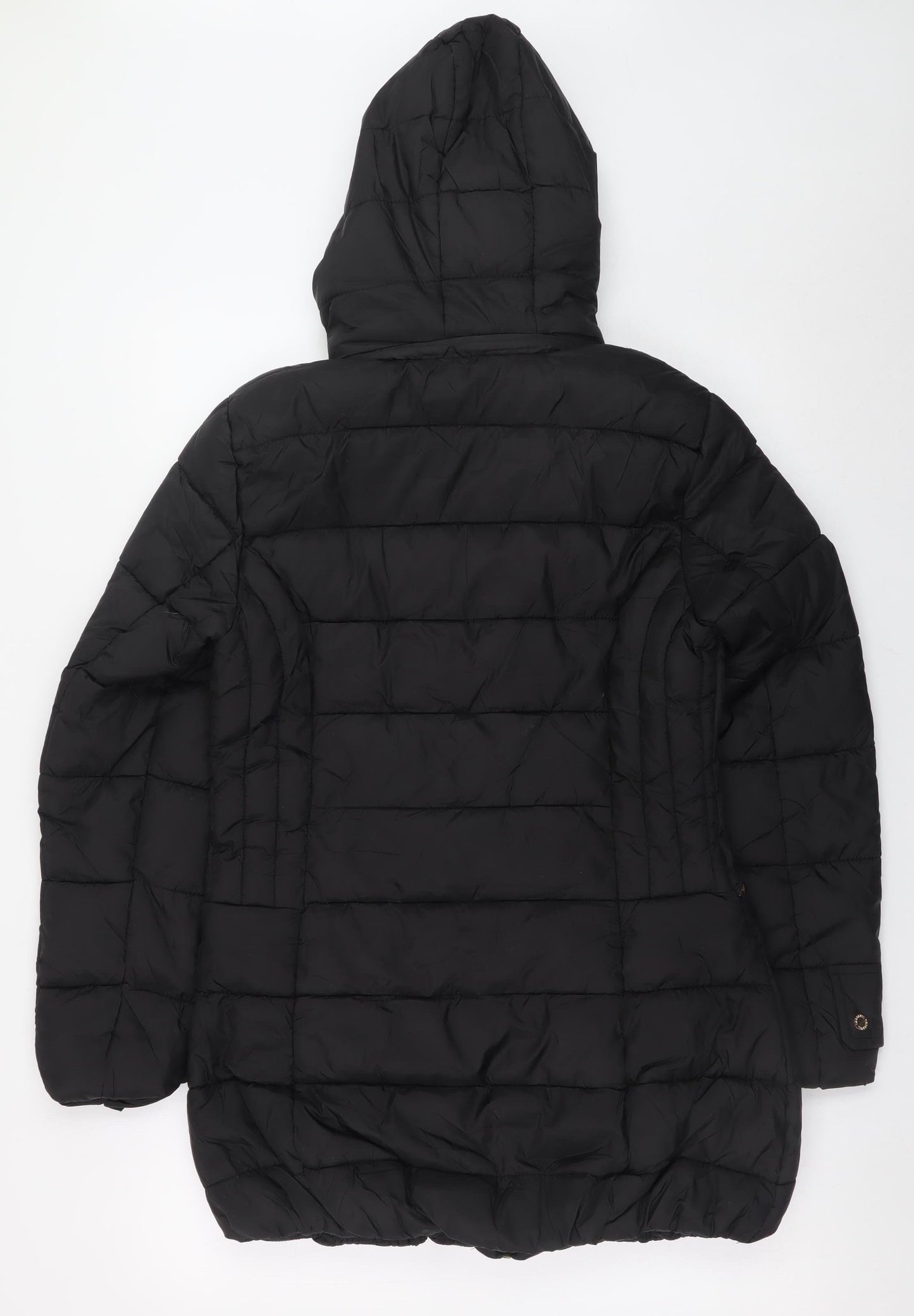ELLE Women's Black Long Puffer Jacket Size 8 Hooded Winter Coat