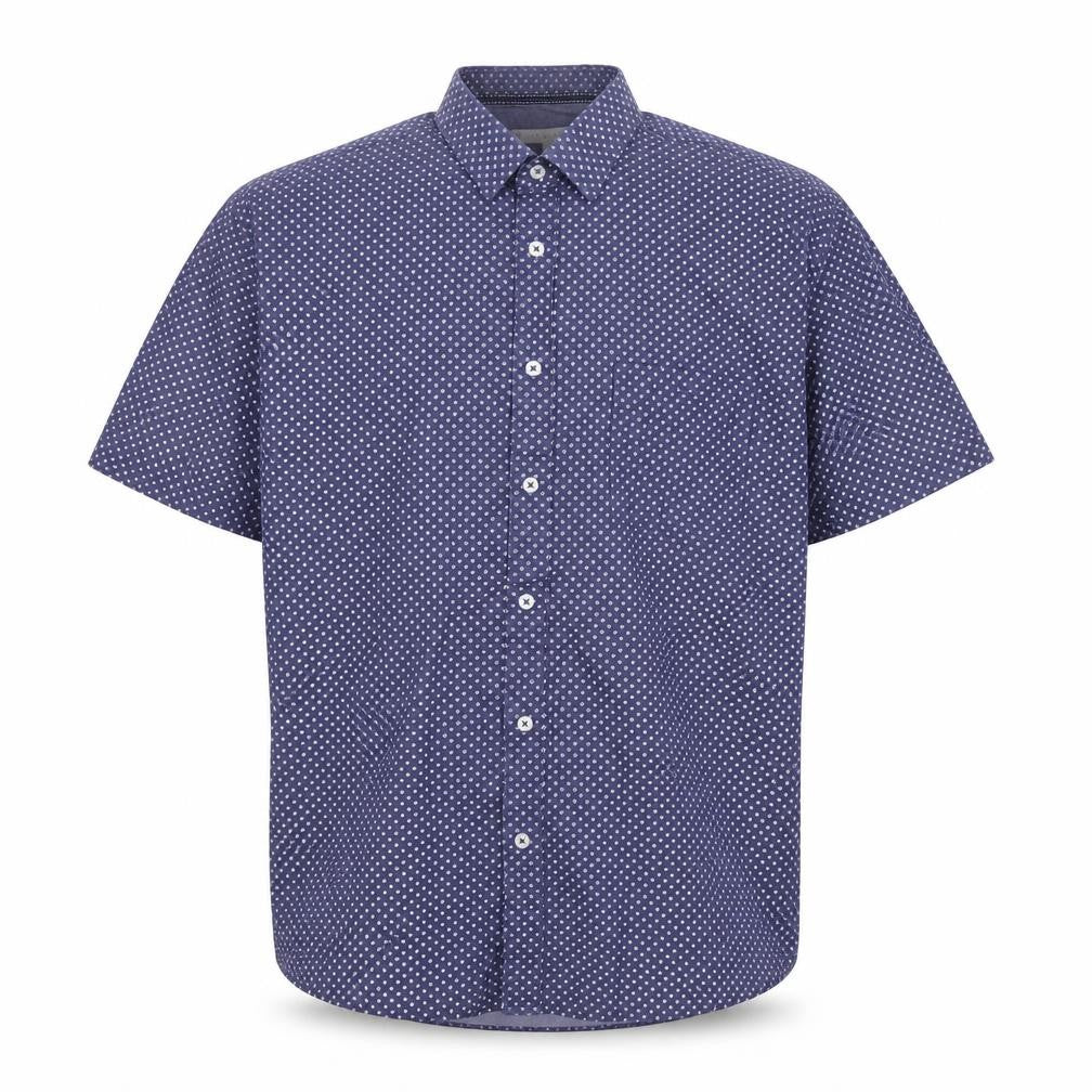 Lakeland Men's Blue Patterned Short Sleeve Cotton Button-Up Shirt XL