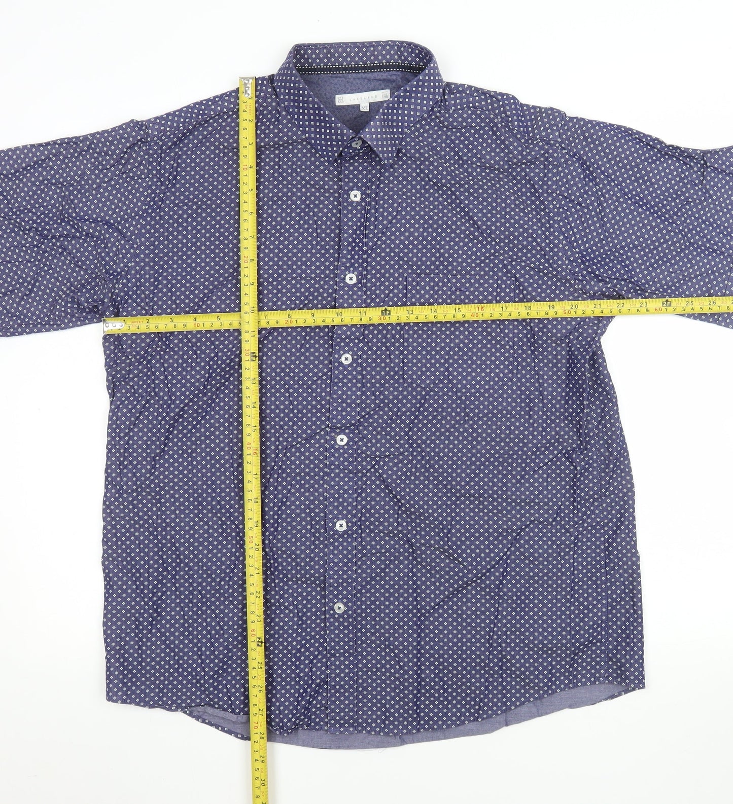 Lakeland Men's Blue Patterned Short Sleeve Cotton Button-Up Shirt XL