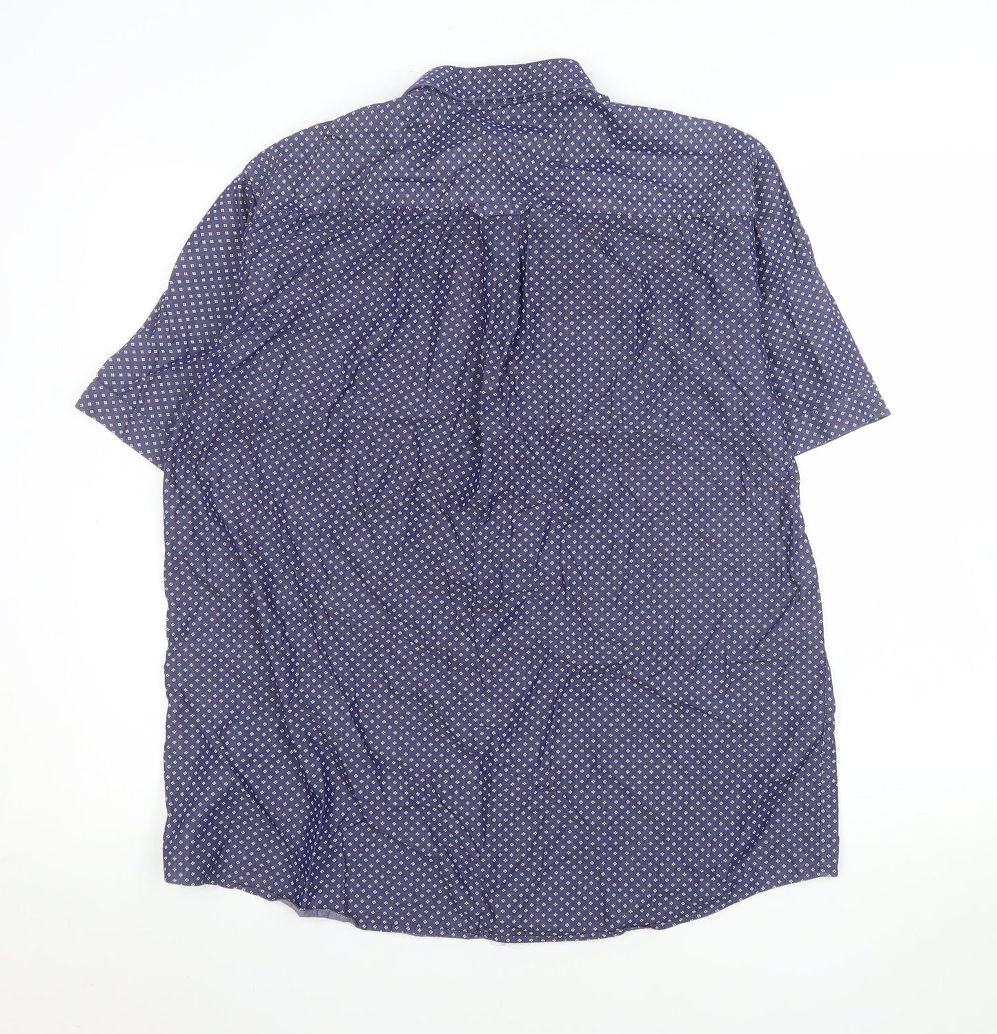 Lakeland Men's Blue Patterned Short Sleeve Cotton Button-Up Shirt XL