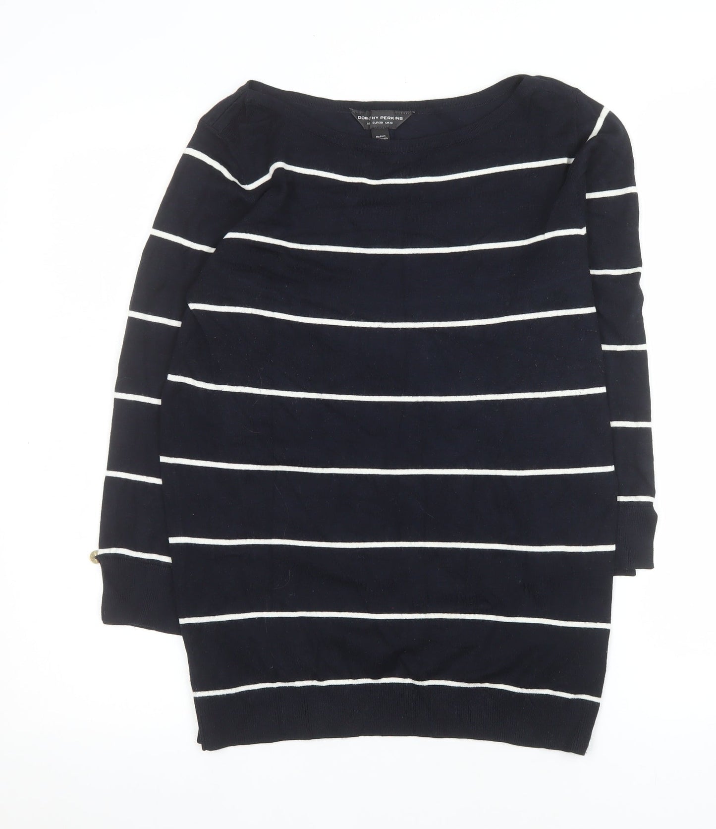 Dorothy Perkins Women’s Blue Striped 3/4 Sleeve Boat Neck Knit Top Size 10