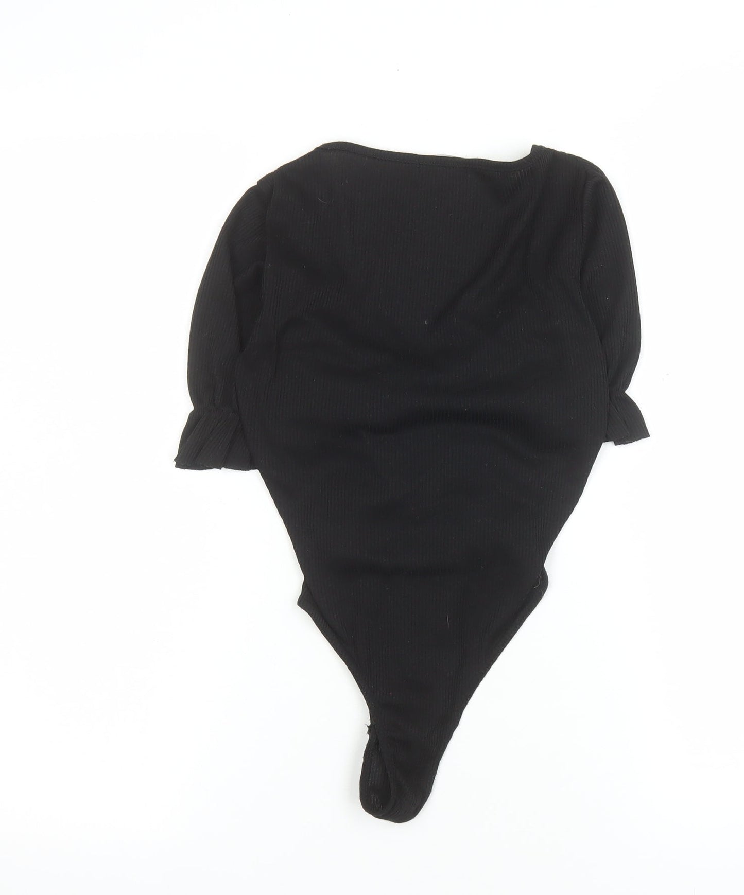 PrettyLittleThing Womens Black Bodysuit Size 4 Ruched Puff Sleeve