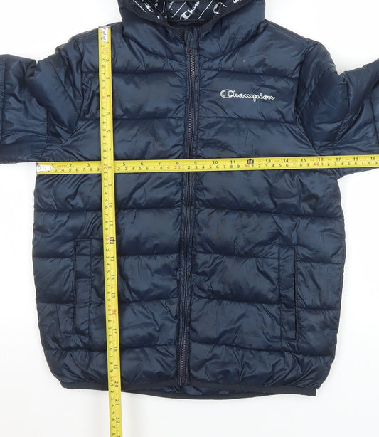 Champion Boys Blue Puffer Jacket Hooded Full Zip 10-11 Years Winter Coat