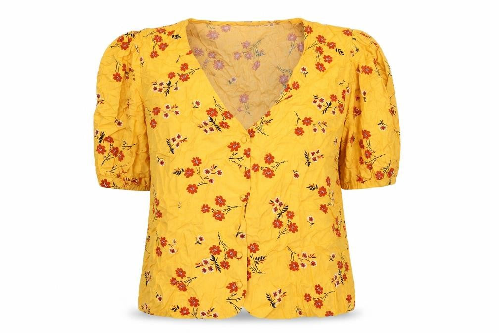 Peacocks Women's Yellow Floral Viscose Tunic Blouse Size 14