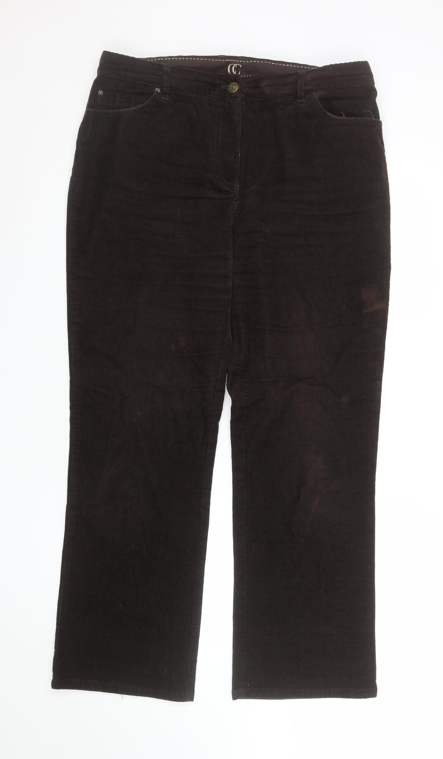 CC Women Brown Corduroy Straight Leg Trousers Size 14