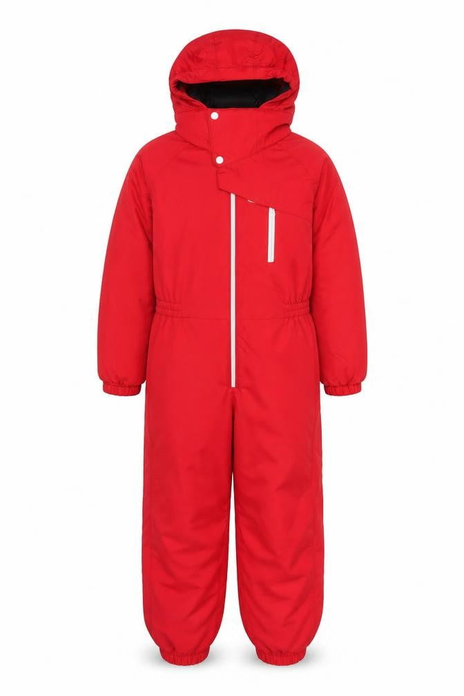 Front view of Wedze boys’ red 12 years ski snowsuit hooded waterproof insulated winter outerwear