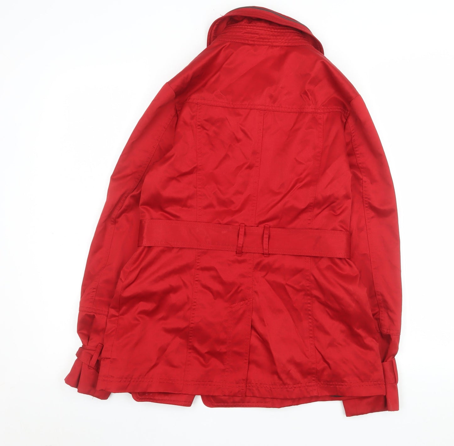 Next Womens Red Belted Trench Coat Size 10 Classic Mid-Length
