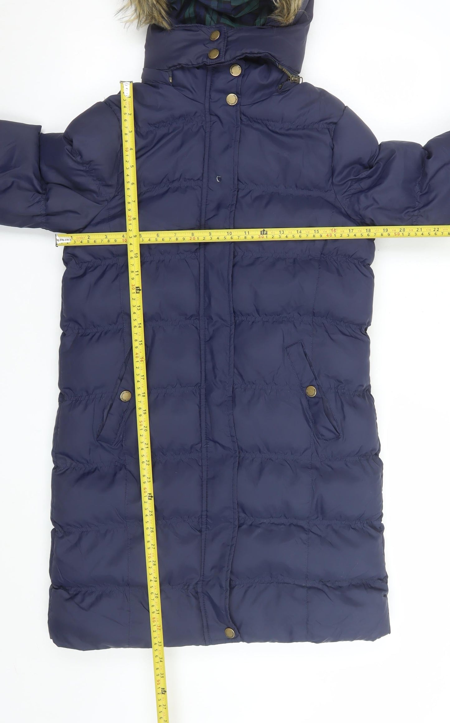 Brave Soul Women's Blue Long Puffer Coat Hooded Size 10