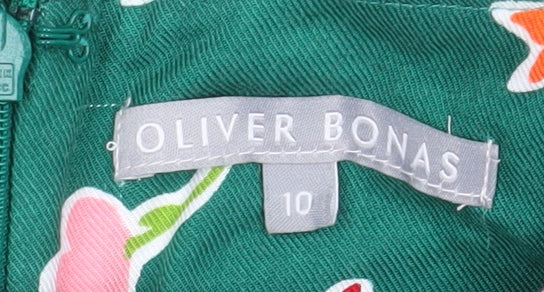 Oliver Bonas Women's Green Floral Viscose Shift Dress Size 10