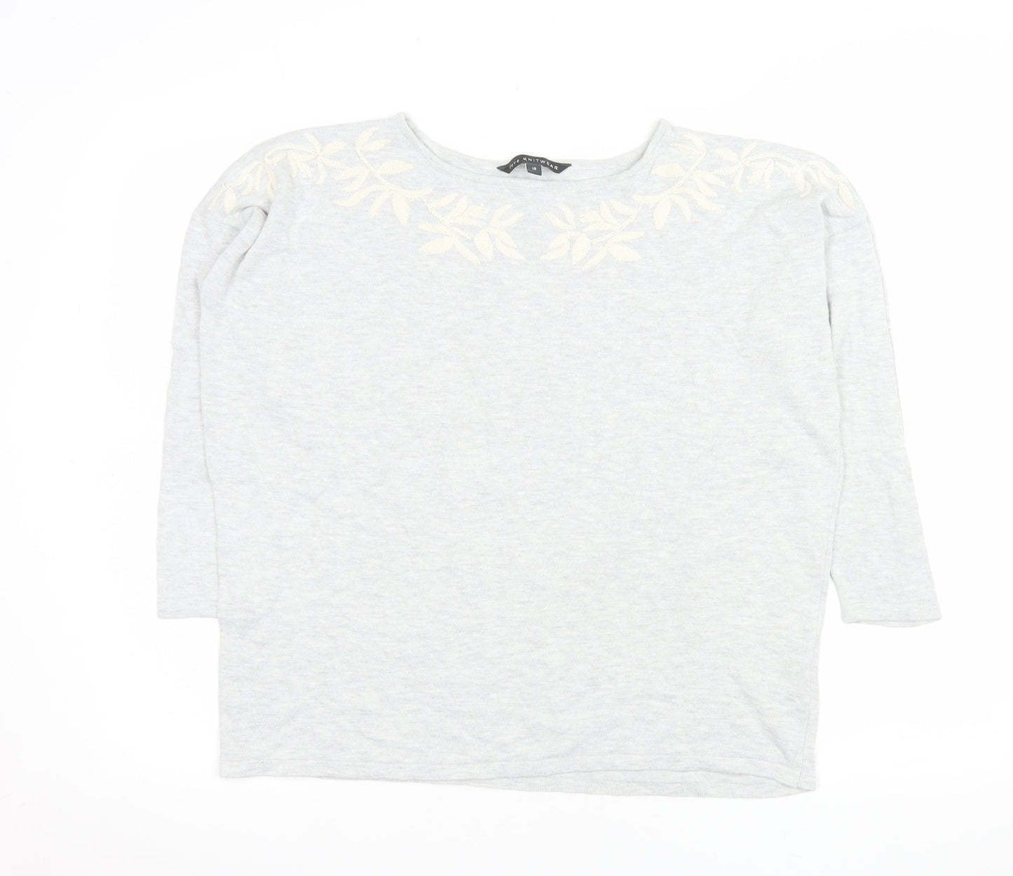 Bonmarché Women's Grey Embroidered 3/4 Sleeve T-Shirt Size 18