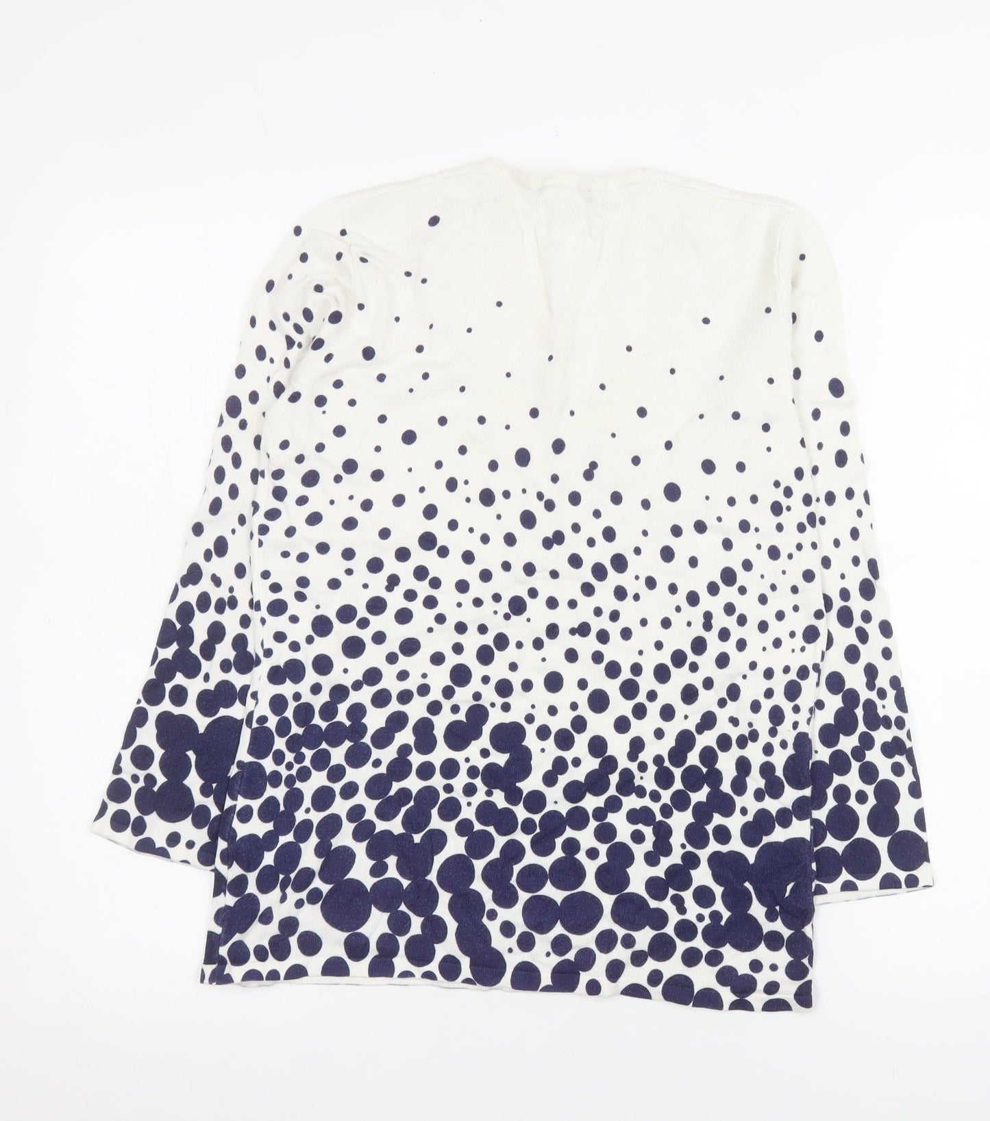 Marble Women White Polka Dot V-Neck Long Sleeve Pullover Jumper Size 10