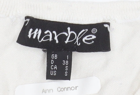 Marble Women White Polka Dot V-Neck Long Sleeve Pullover Jumper Size 10
