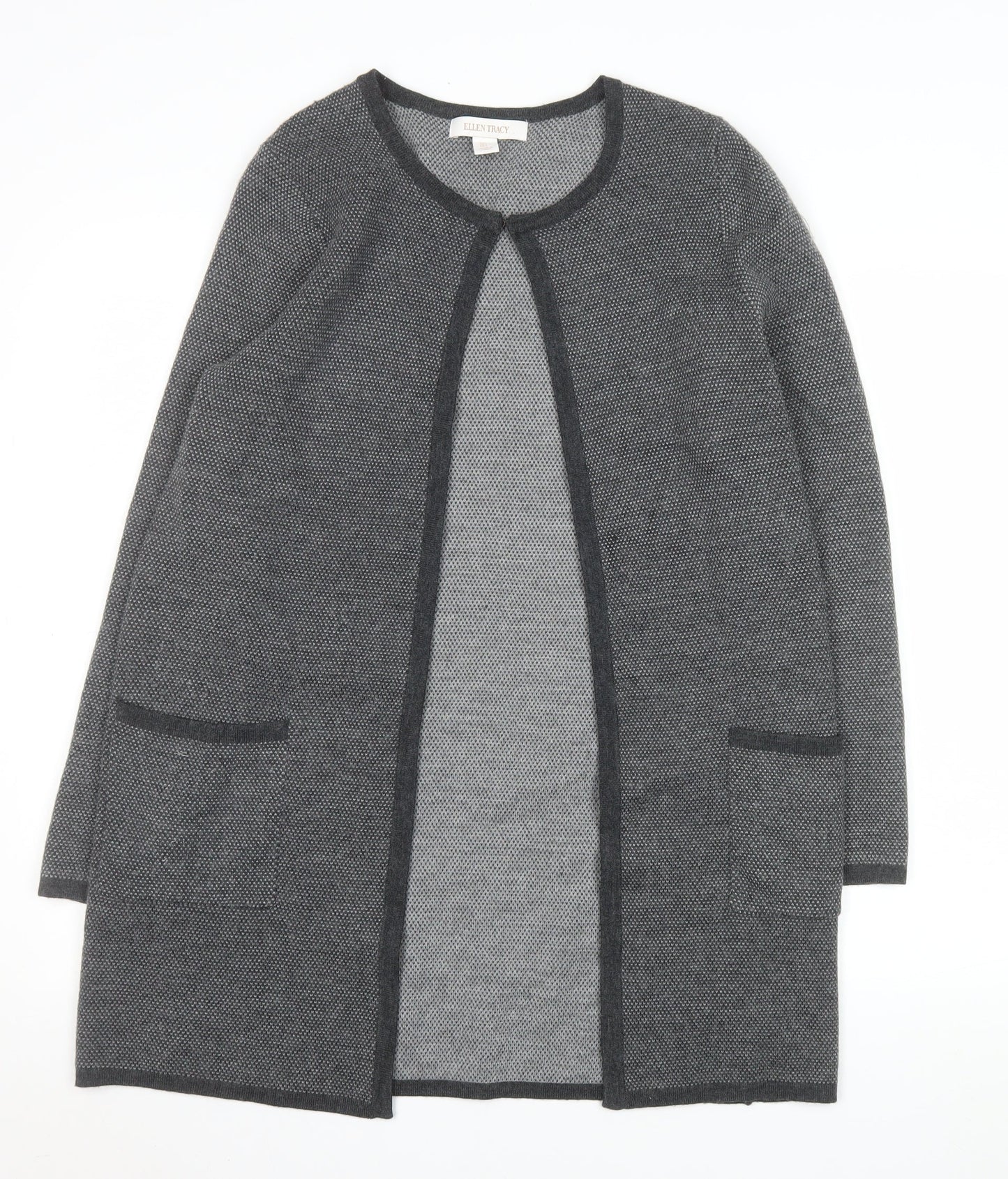 Ellen Tracy Women's Grey Long Sleeve Open Knit Cardigan Size L