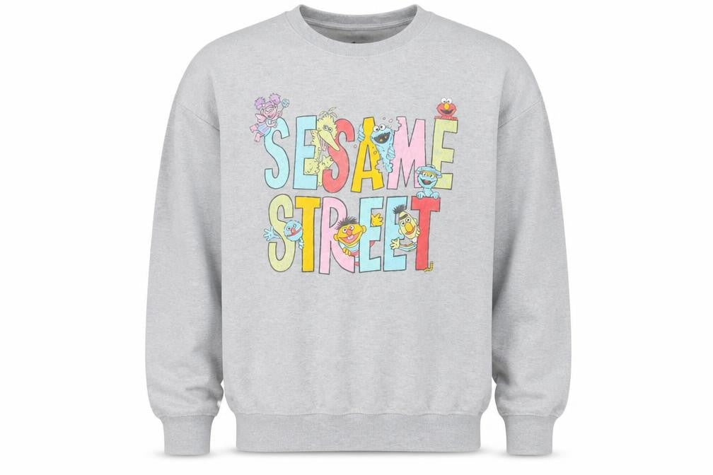 Sesame Street Grey Graphic Print Men's L Crew Neck Pullover Sweatshirt