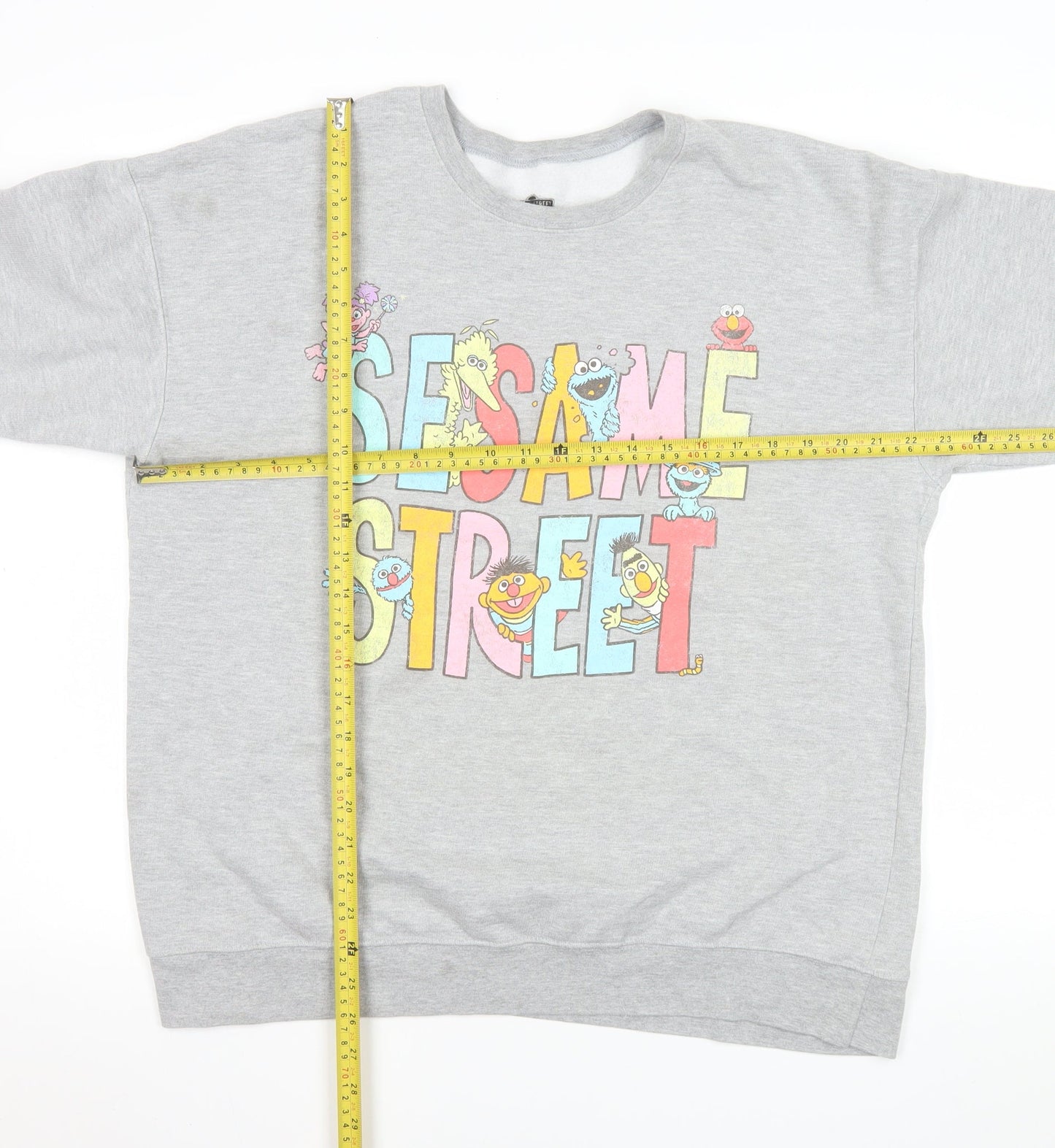 Sesame Street Grey Graphic Print Men's L Crew Neck Pullover Sweatshirt
