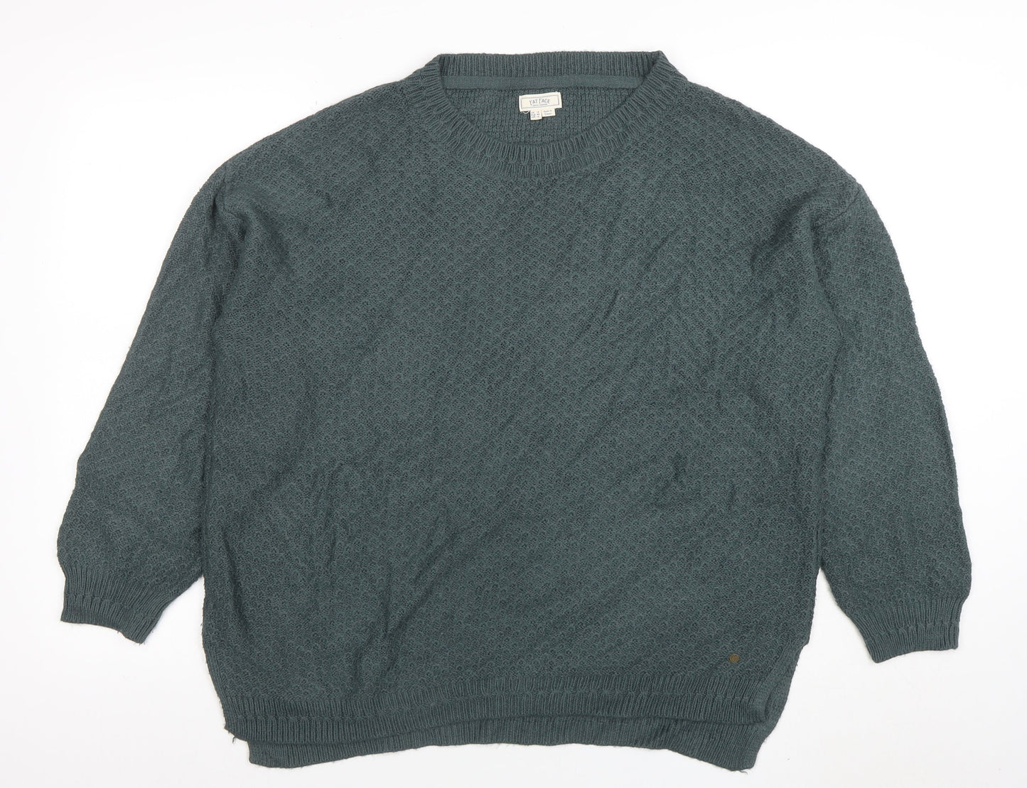 Fat Face Womens Green Cotton Blend Crew Neck Long Sleeve Jumper Size 16