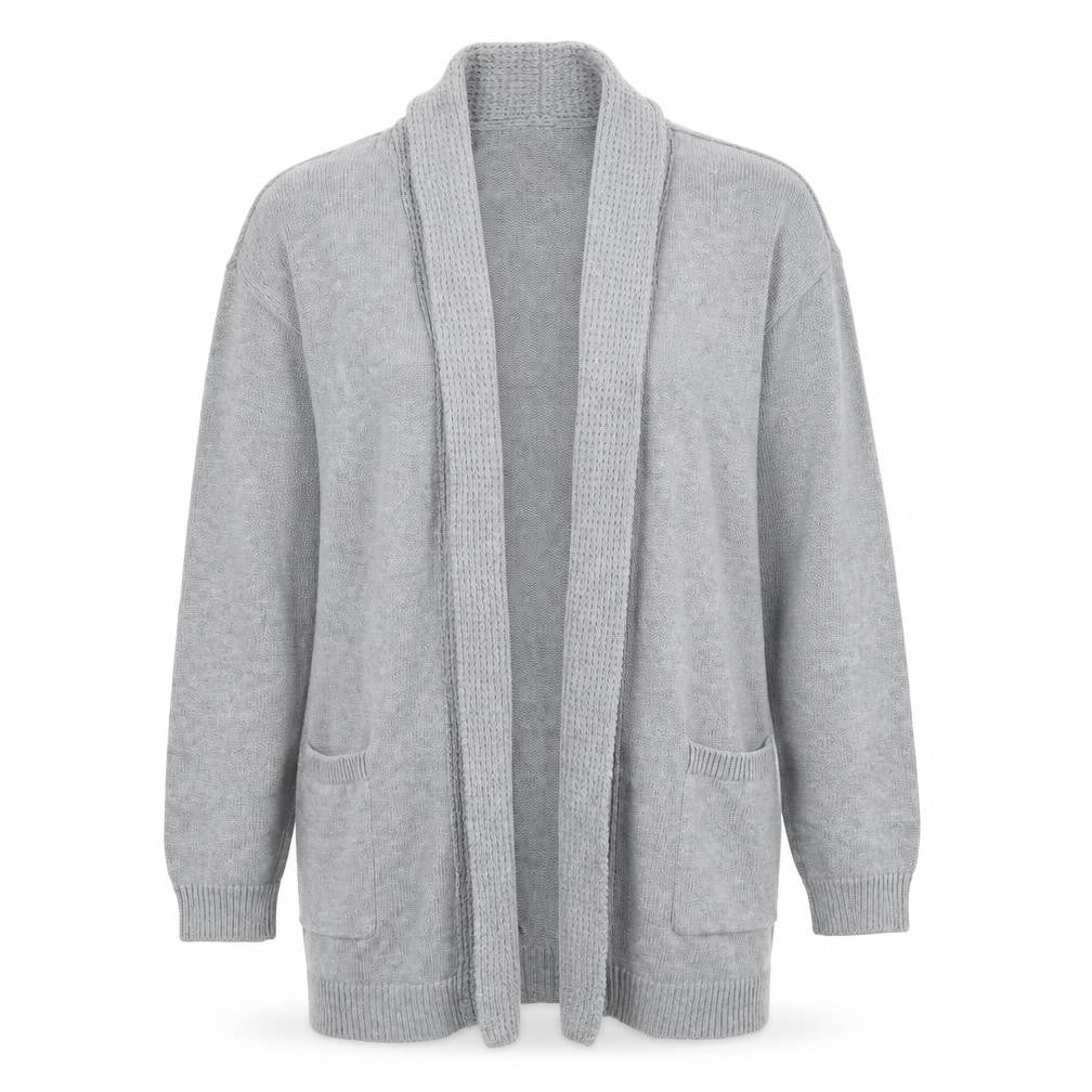 Ella J Women Grey Long Sleeve Open Cardigan UK 10 Cotton Wool Blend