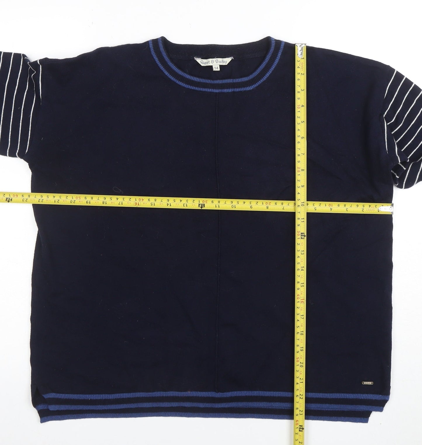 Rupert & Buckley Women's Blue Striped Cotton Cashmere Jumper Size 14