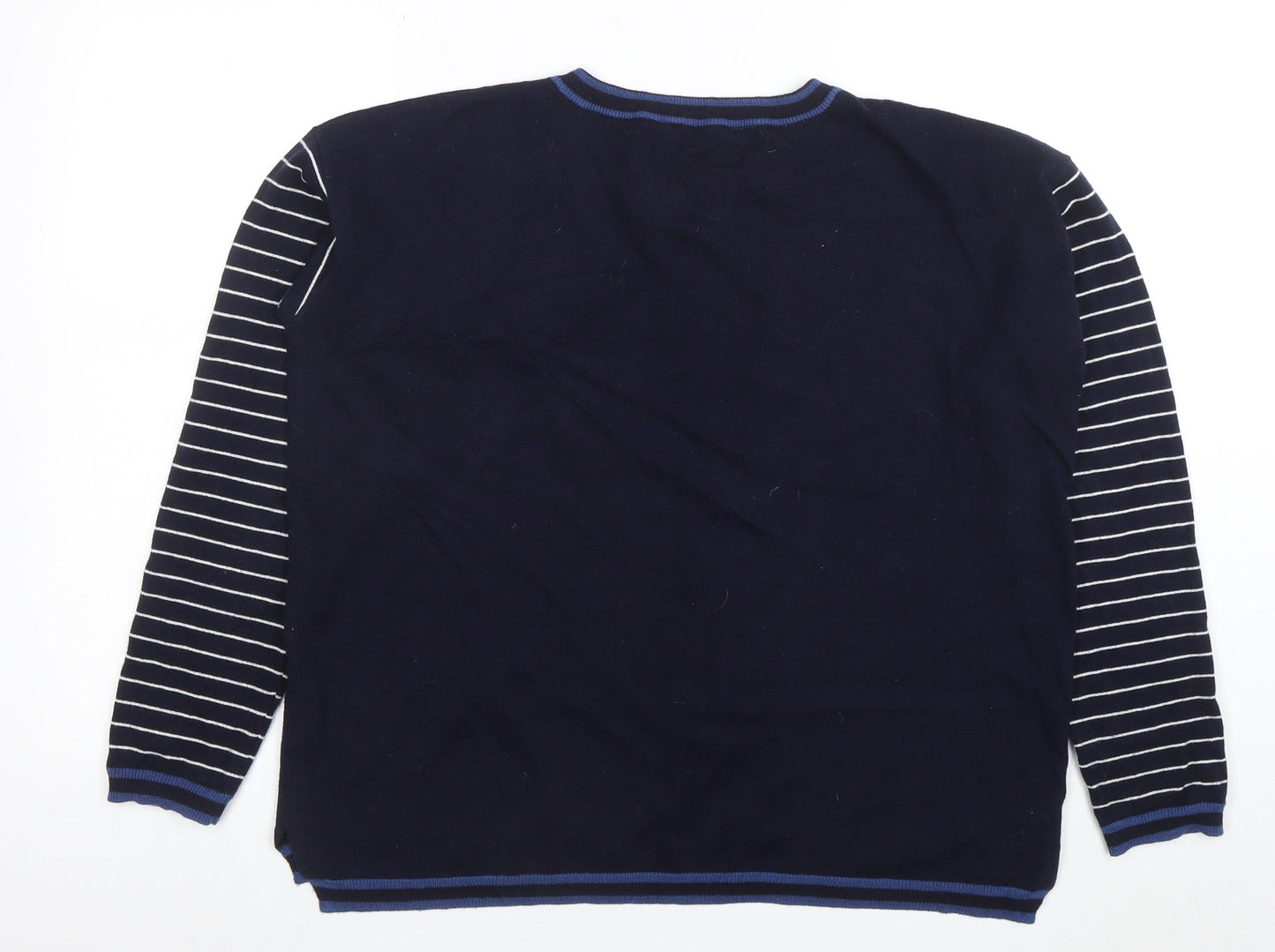 Rupert & Buckley Women's Blue Striped Cotton Cashmere Jumper Size 14