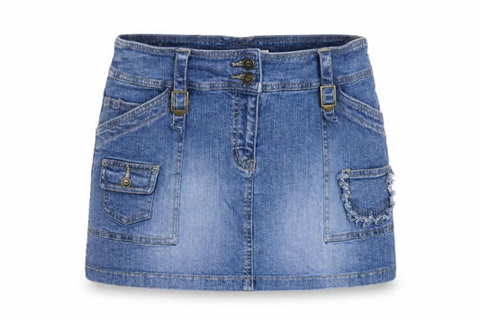 Qizz New York Girls Blue Denim Mini Skirt Size 9/10 Cotton Blend Casual