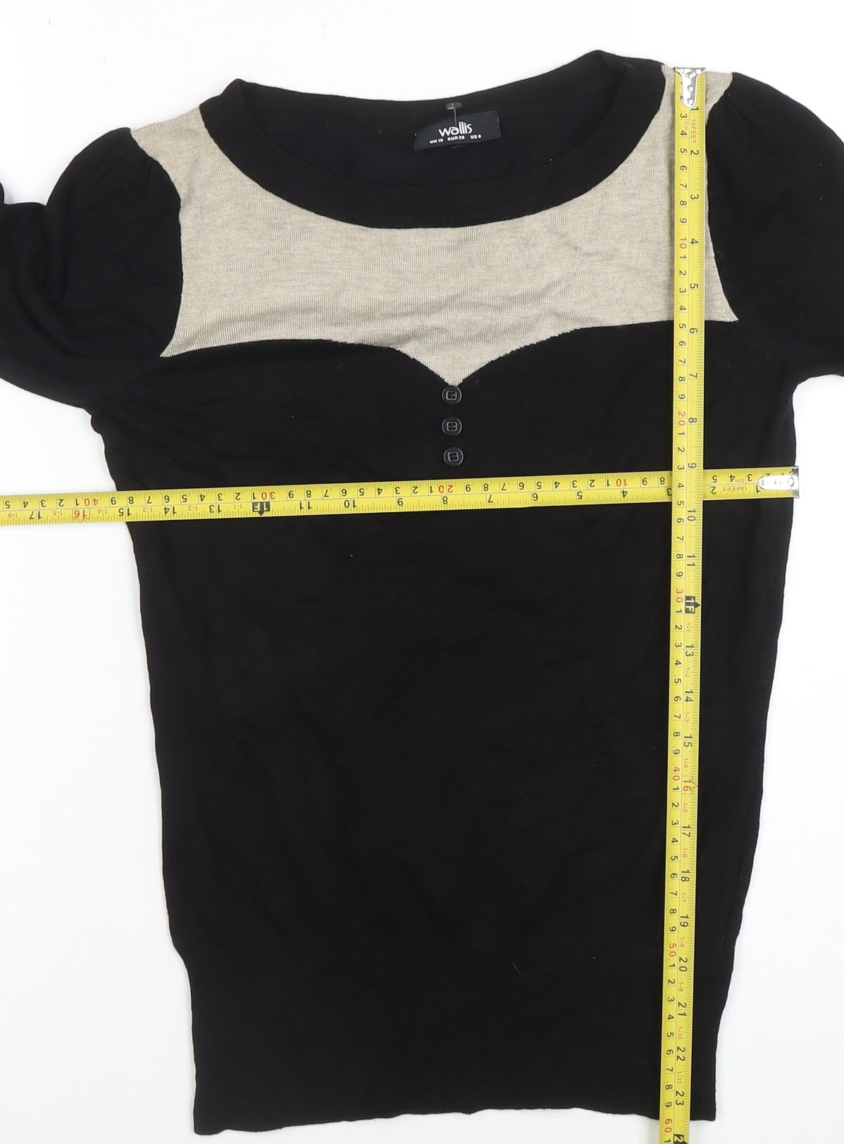 Wallis Women’s Black & Beige Scoop Neck Long Sleeve Pullover Jumper Size 10