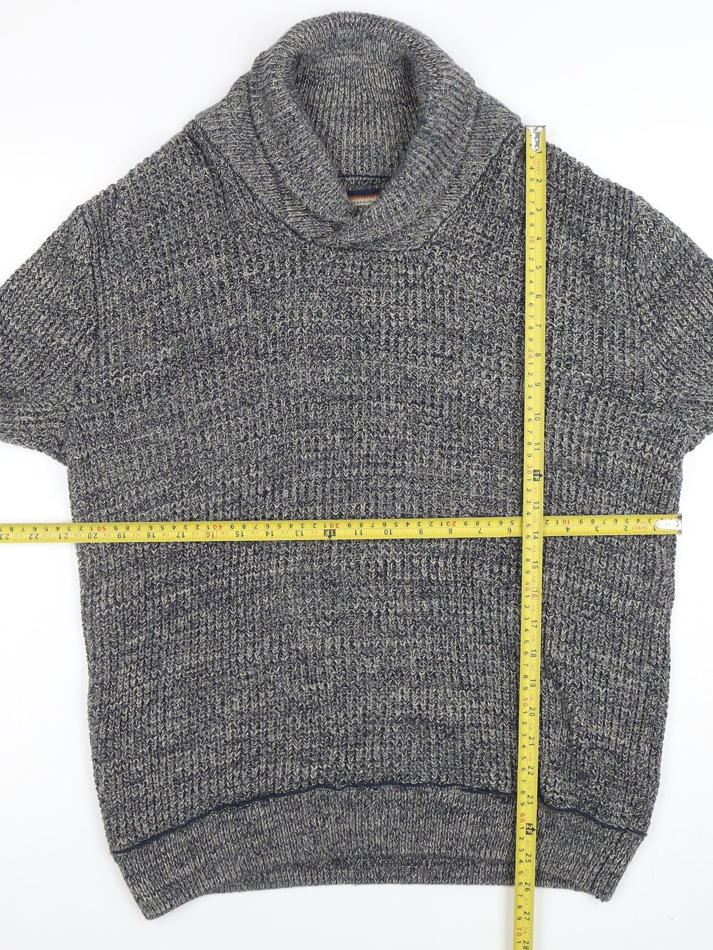 Mantaray Men's Grey Roll Neck Chunky Knit Cotton Jumper Medium