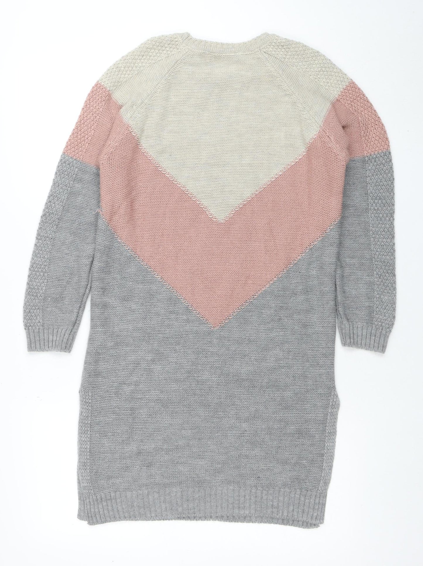 Insiarah Women's Grey Pink Colourblock Knit Jumper Dress Size S Long Sleeve