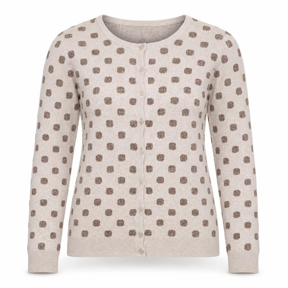 Old Navy Women Beige Polka Dot Cardigan M Knit Crew Neck
