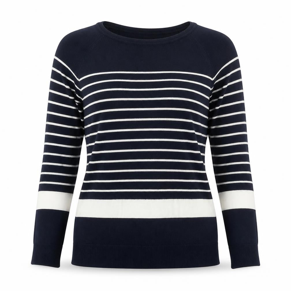 Zara Women Blue Striped Knit Long Sleeve Boat Neck Blouse M
