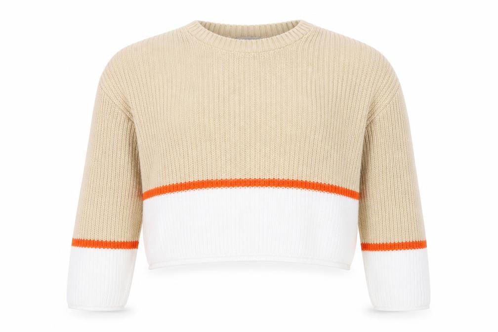 Front view of ASOS Women Beige Colour Block Chunky Knit jumper, size 12