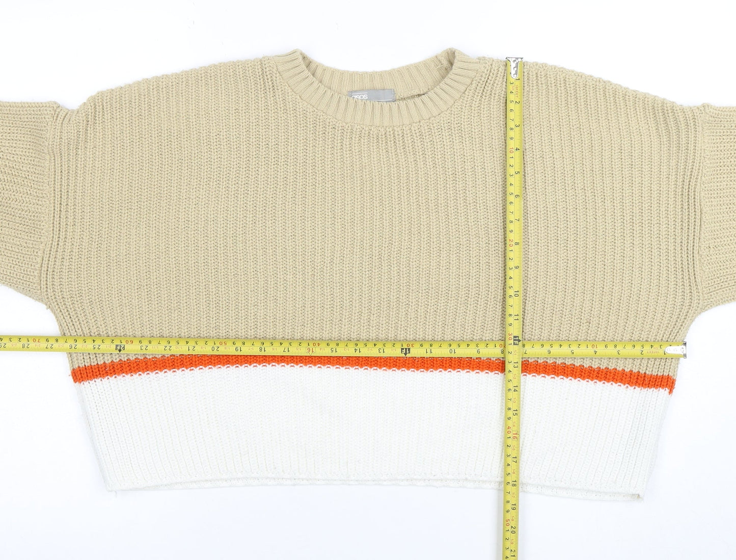 ASOS Women Beige Colour Block Chunky Knit Pullover Jumper Size 12