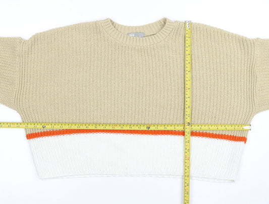 ASOS Women Beige Colour Block Chunky Knit Pullover Jumper Size 12