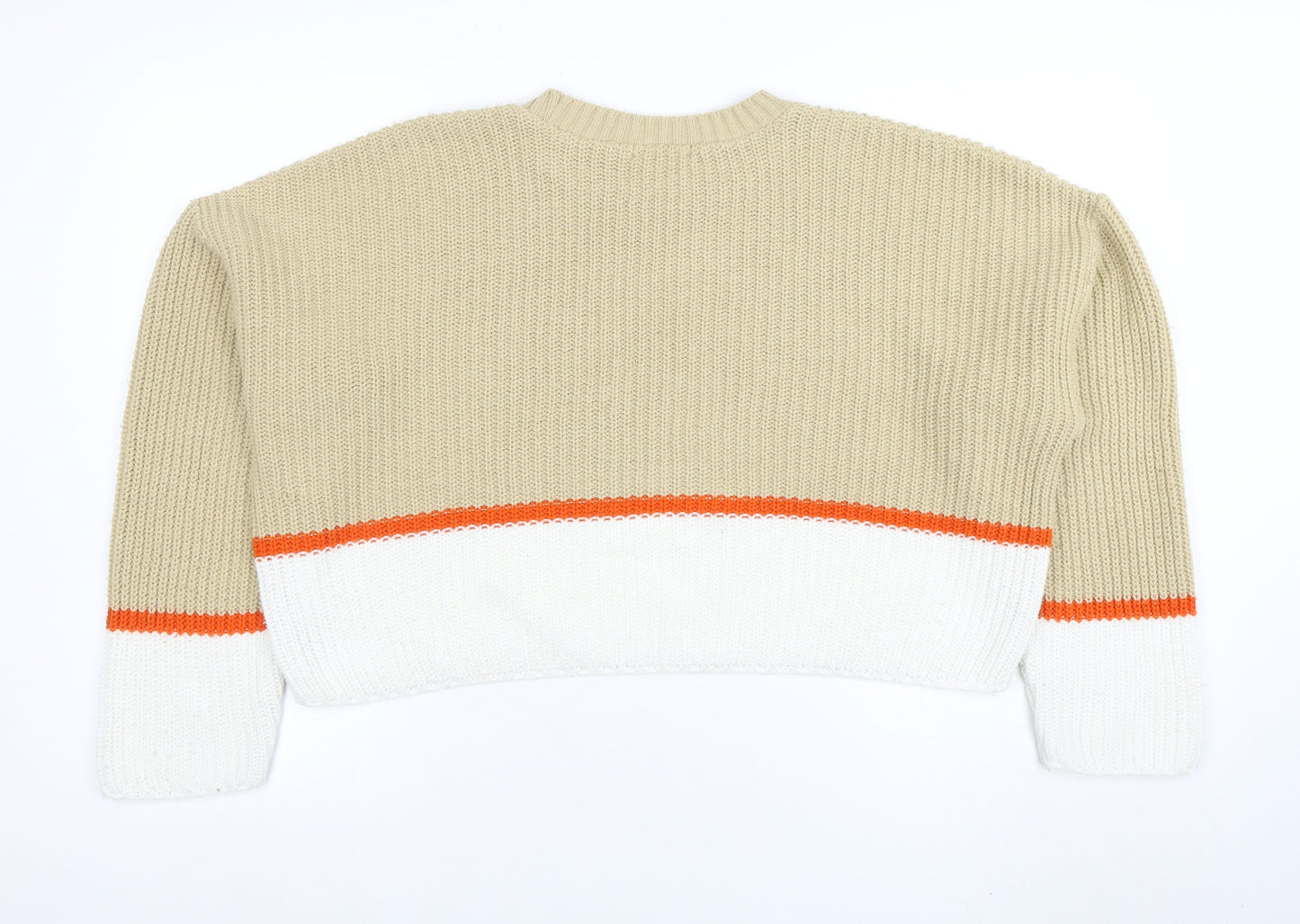 ASOS Women Beige Colour Block Chunky Knit Pullover Jumper Size 12