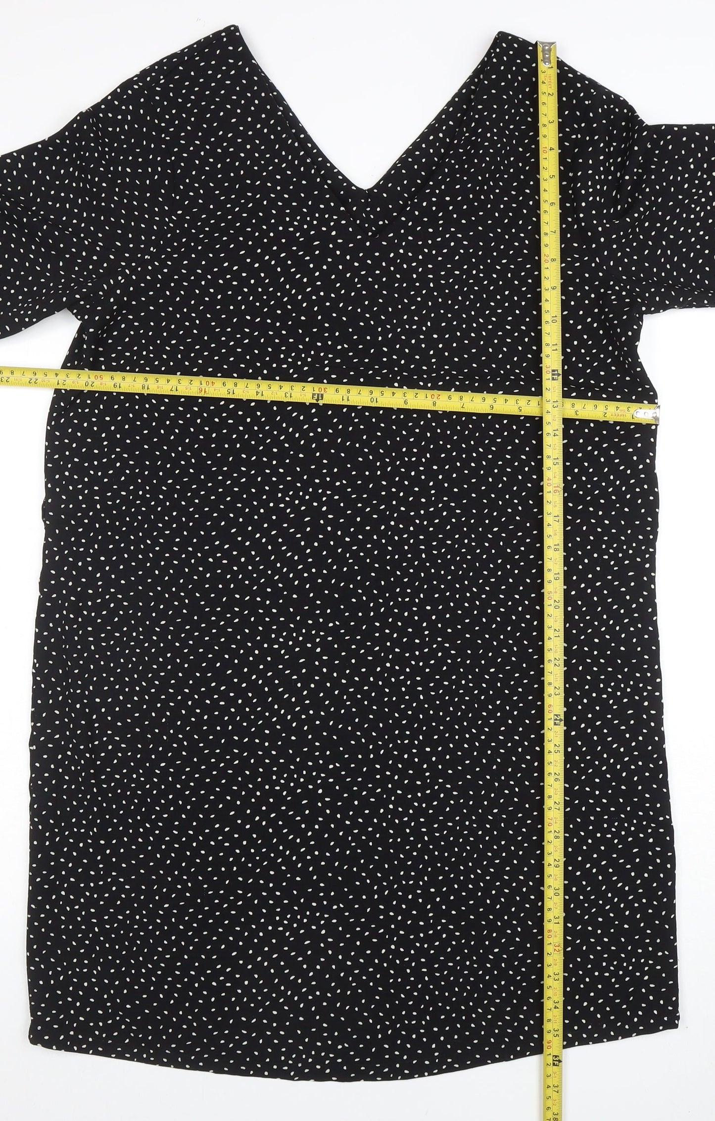 Jacqueline de Yong Women's Black Polka Dot V-Neck Shift Dress Size 12