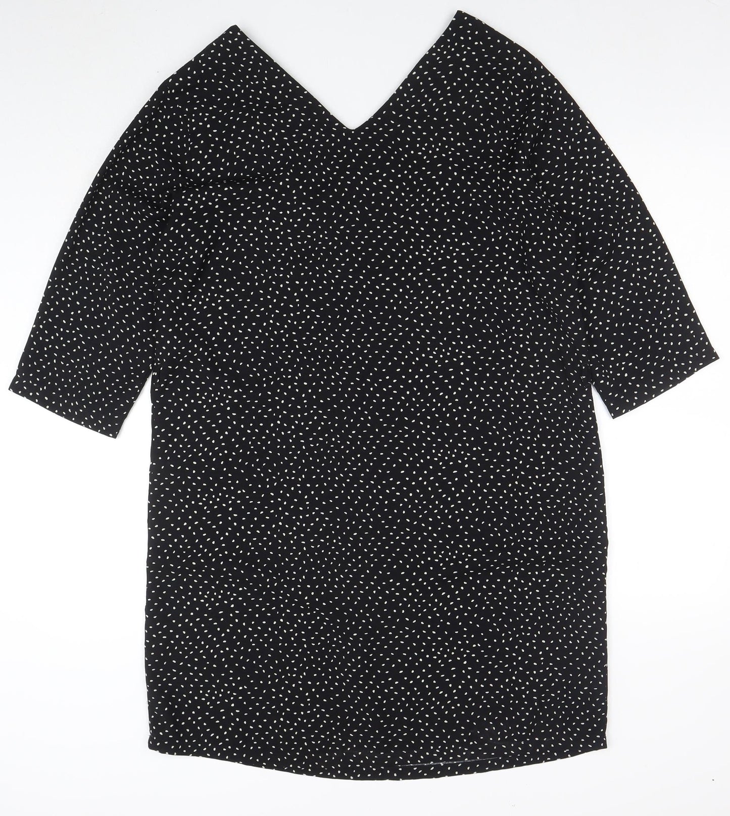 Jacqueline de Yong Women's Black Polka Dot V-Neck Shift Dress Size 12