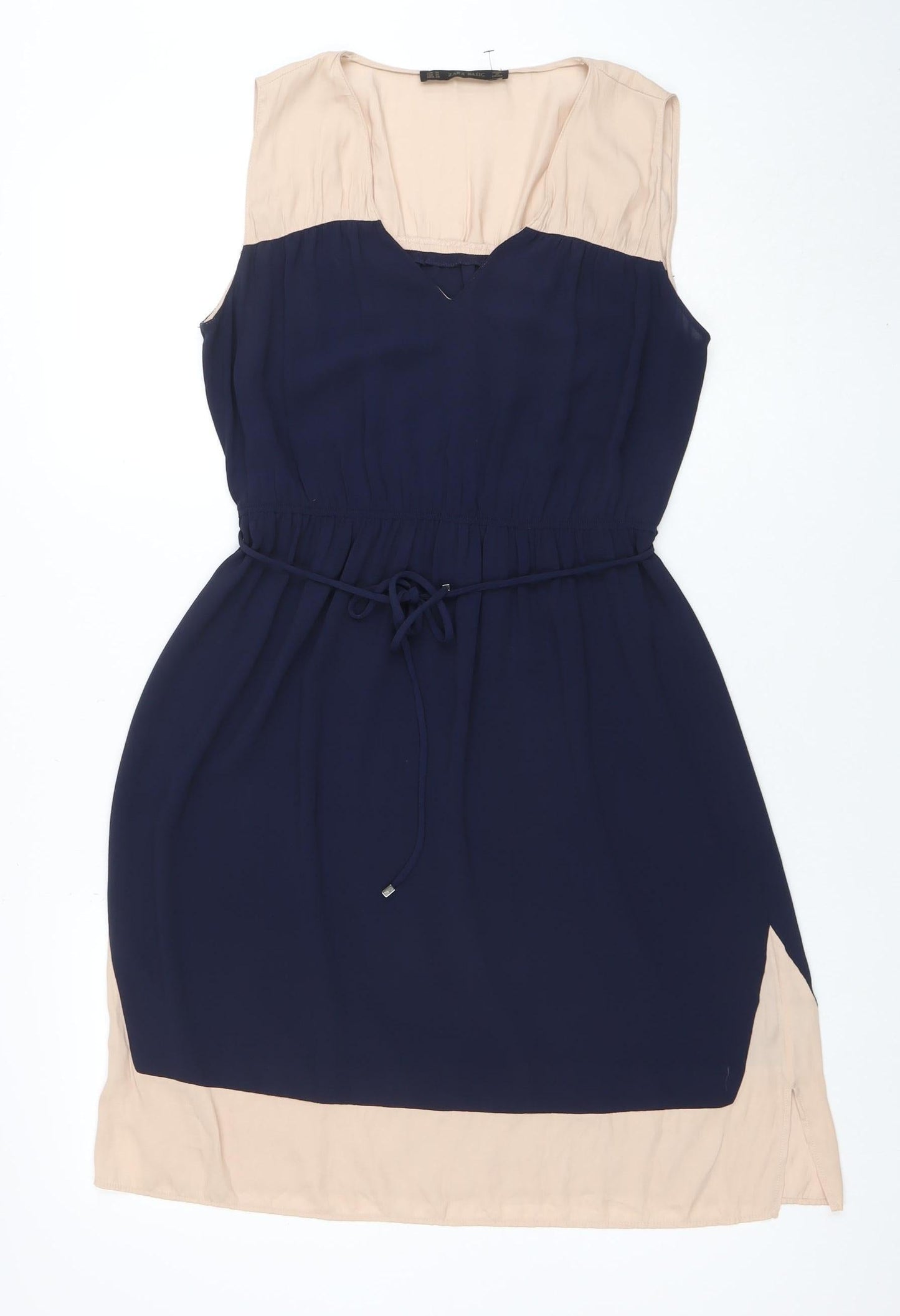 Zara Basic Women’s Navy Beige A-Line Sleeveless Short Dress Size 10