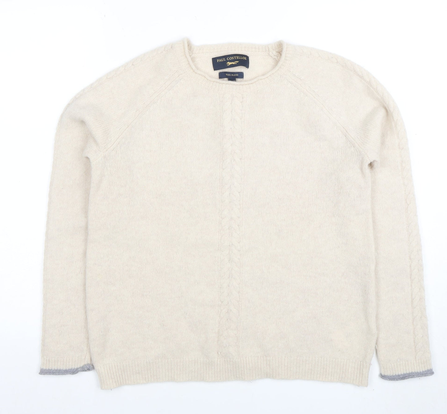 Paul Costelloe Women Ivory Wool Blend Cable-Knit Jumper Size 12