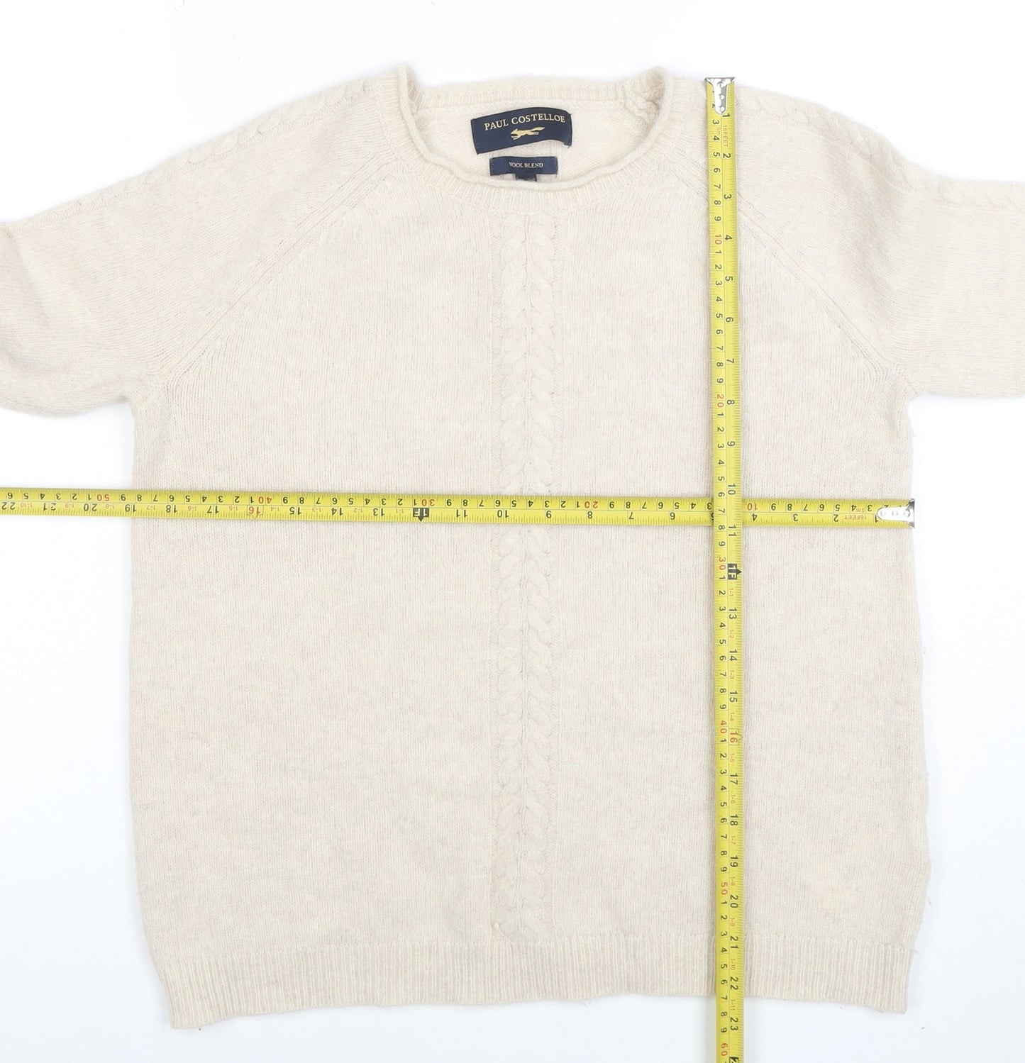 Paul Costelloe Women Ivory Wool Blend Cable-Knit Jumper Size 12
