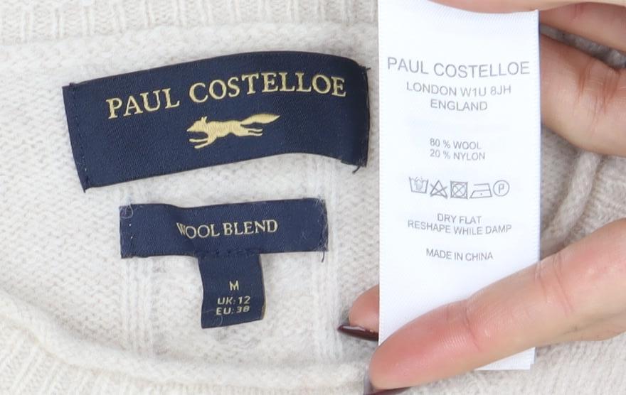 Paul Costelloe Women Ivory Wool Blend Cable-Knit Jumper Size 12