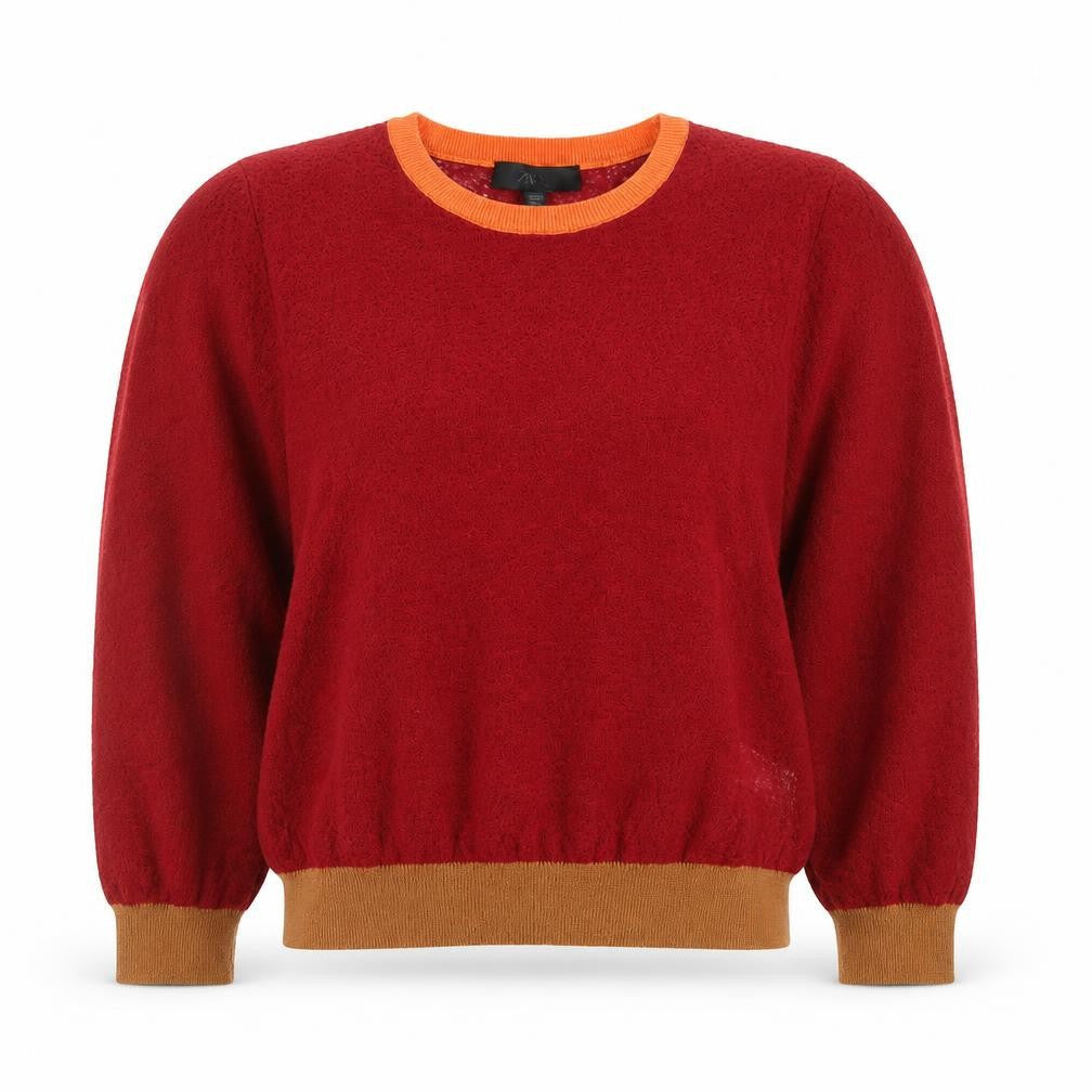 Zara Women Red Crew Neck Knitted Jumper M Wool Blend Long Sleeve Classic Fit