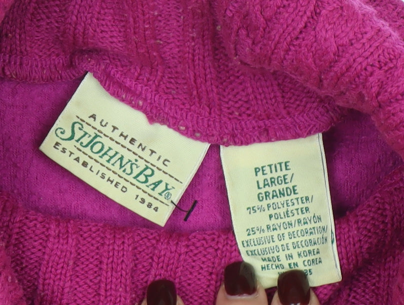 St. John's Bay Women's Pink Petite Large Pullover Cowl Neck Sweatshirt