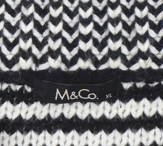 M&Co Women’s Black White Collared Chunky Knit Button Cardigan XL