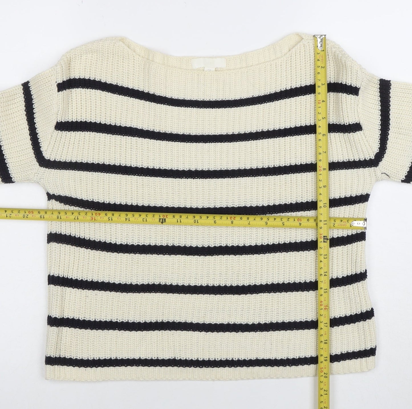 H&M Women Ivory Striped Boat Neck Knit Jumper Size S