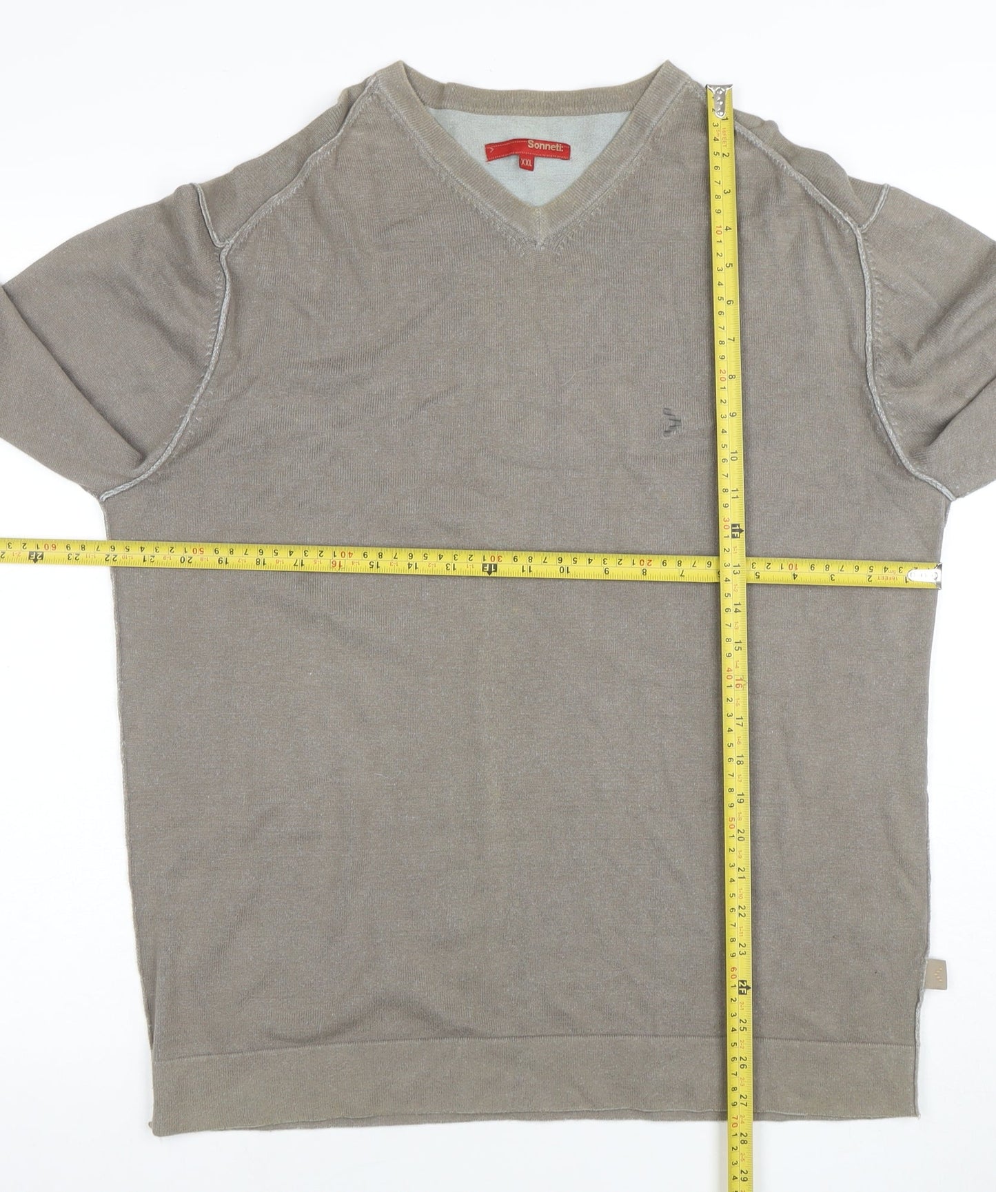 Sonneti Men’s Brown V-Neck Cotton Blend Jumper 2XL Casual Knit